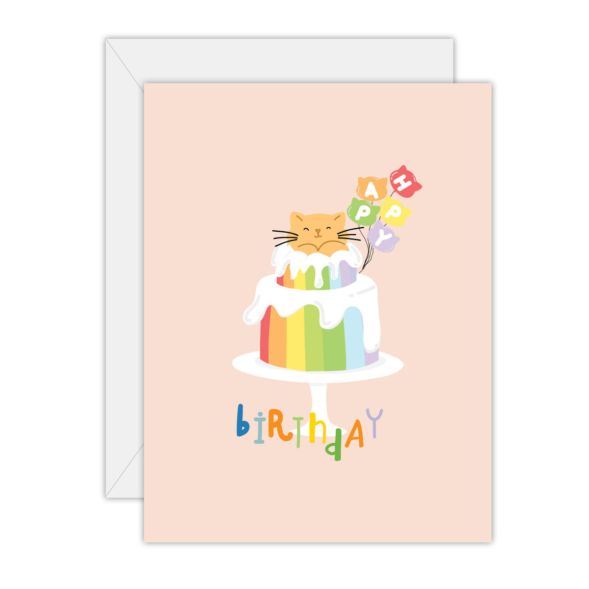 Happy Birthday Rainbow Cat Cake -card