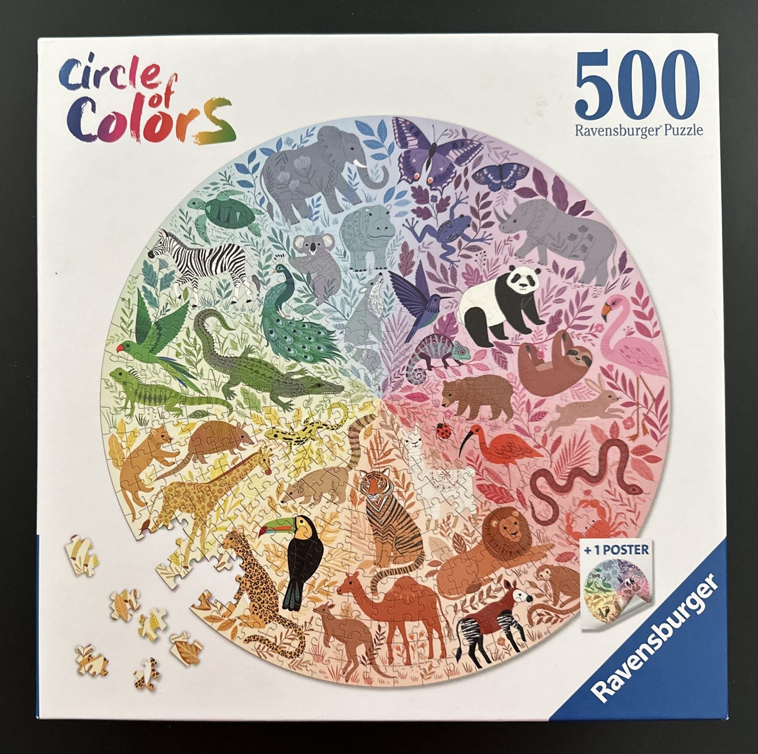 Ravensburger Animals Circle of Colors 500-piece circular jigsaw puzzle box