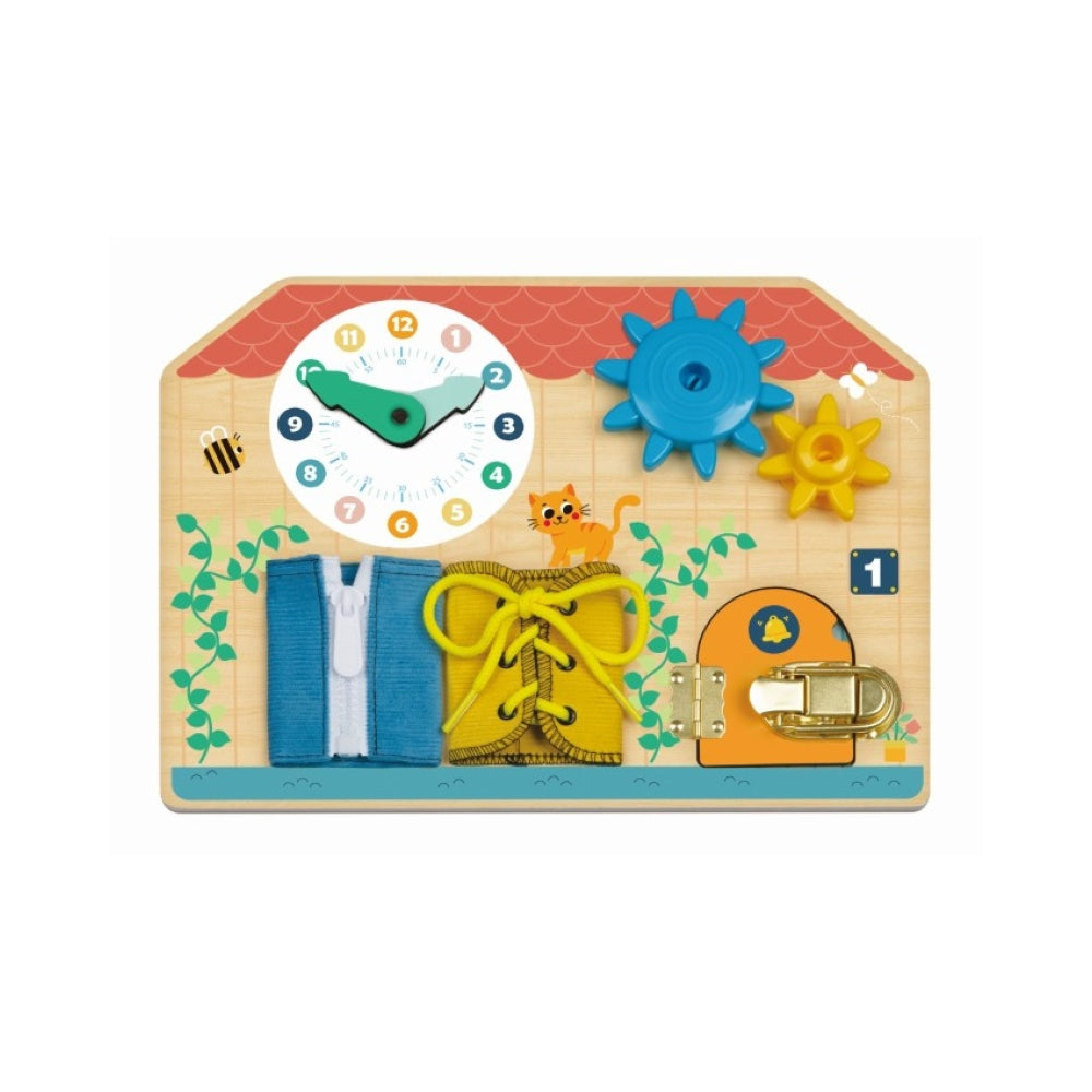 Hi Pando Busy Board with laces, switches, gears and fastenings