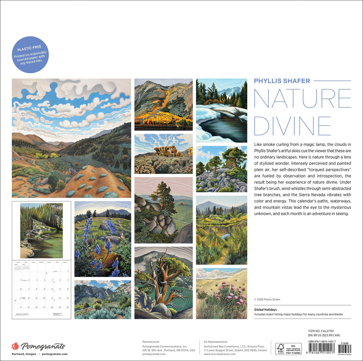 Nature Divine 2027 calendar back cover with artwork previews