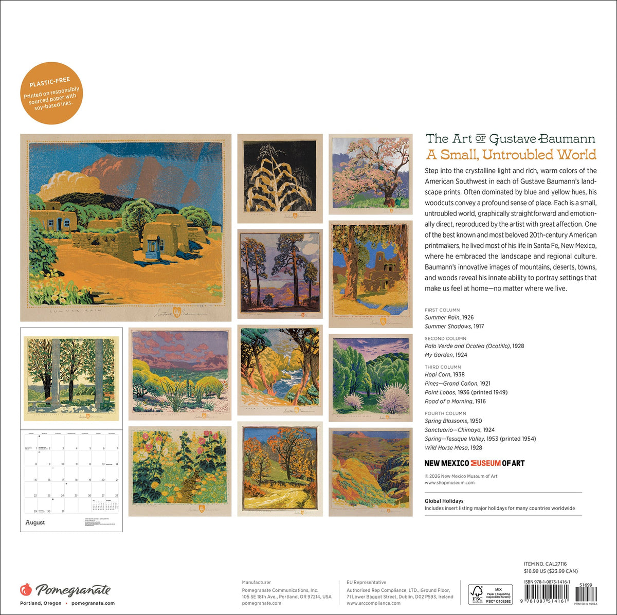 A Small Untroubled World 2027 calendar back cover with artwork previews