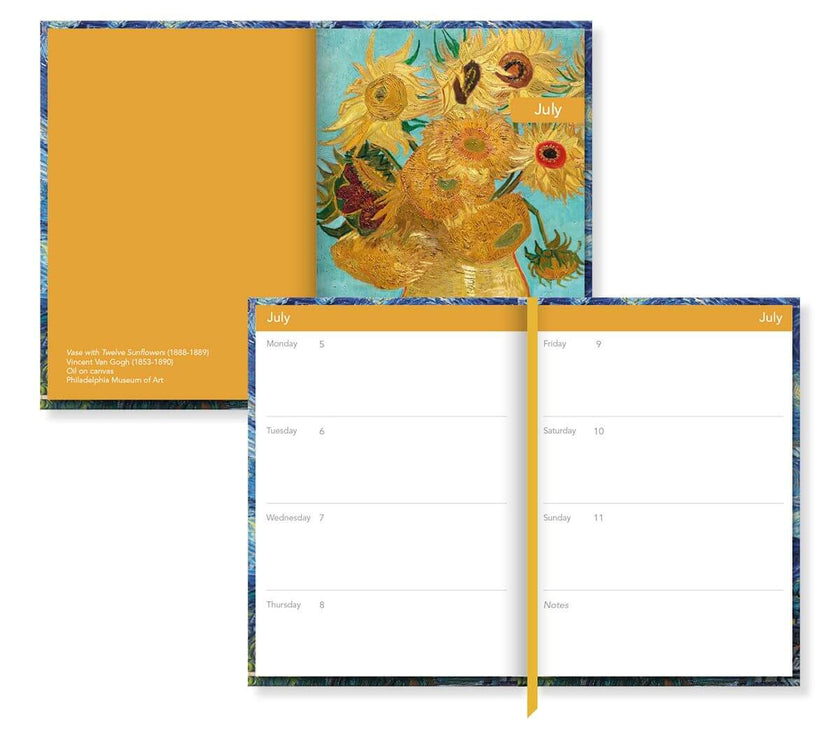 Classic Art 2027 diary interior showing a sunflower painting and weekly planning pages