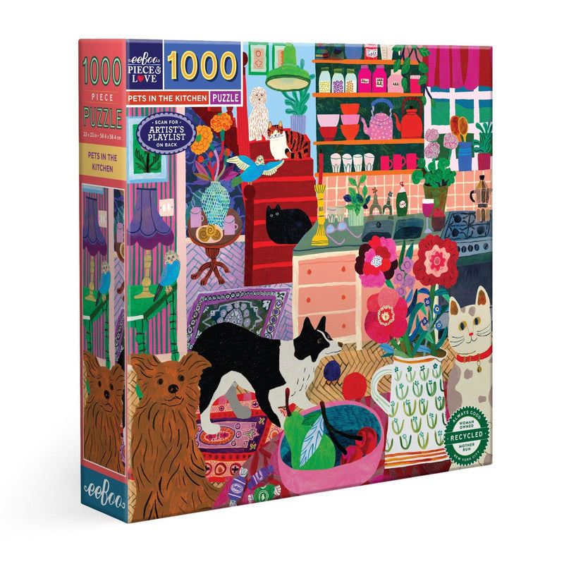 eeBoo 1000pc Puzzle Pets in the Kitchen Square