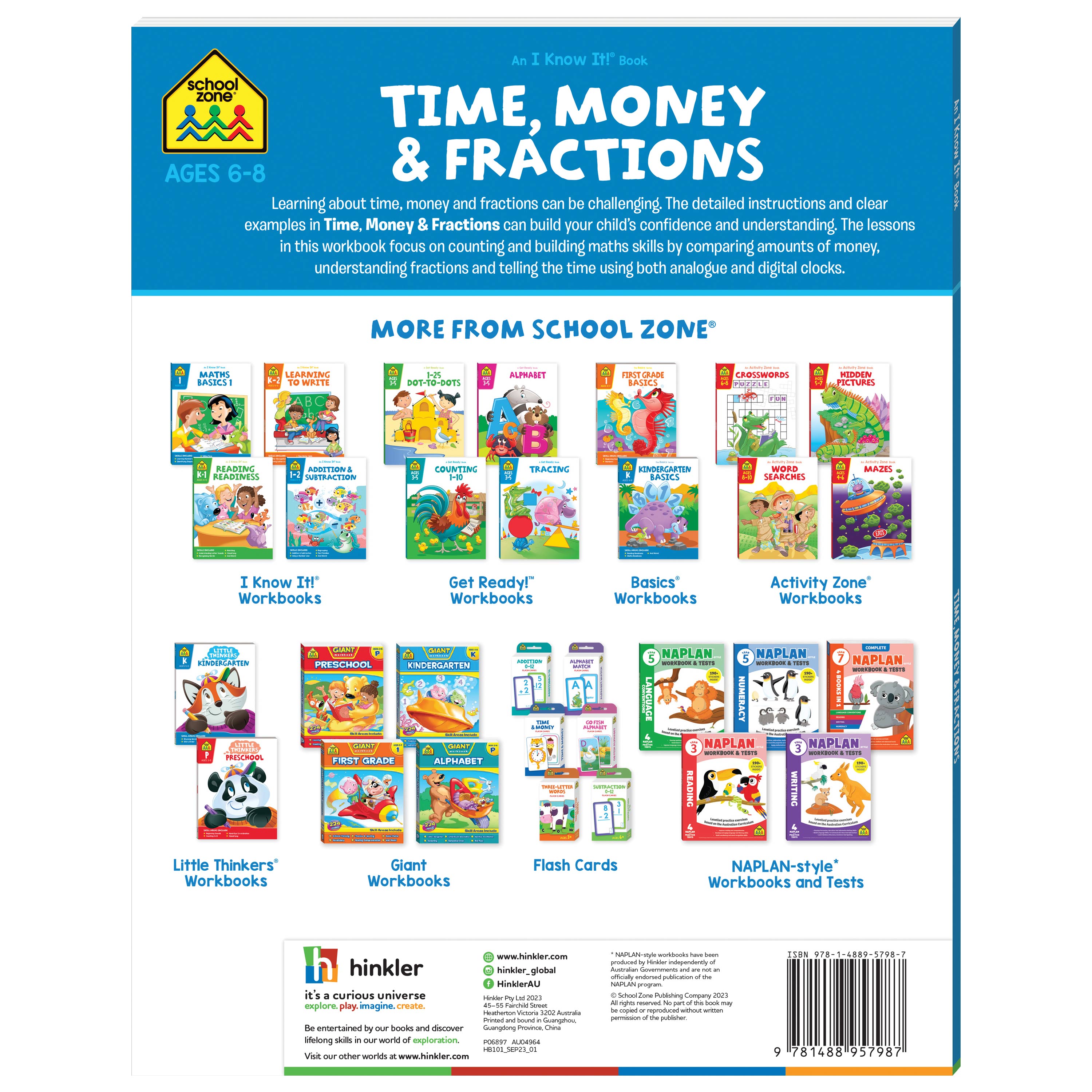 School Zone I Know It! Time Money and Fractions
