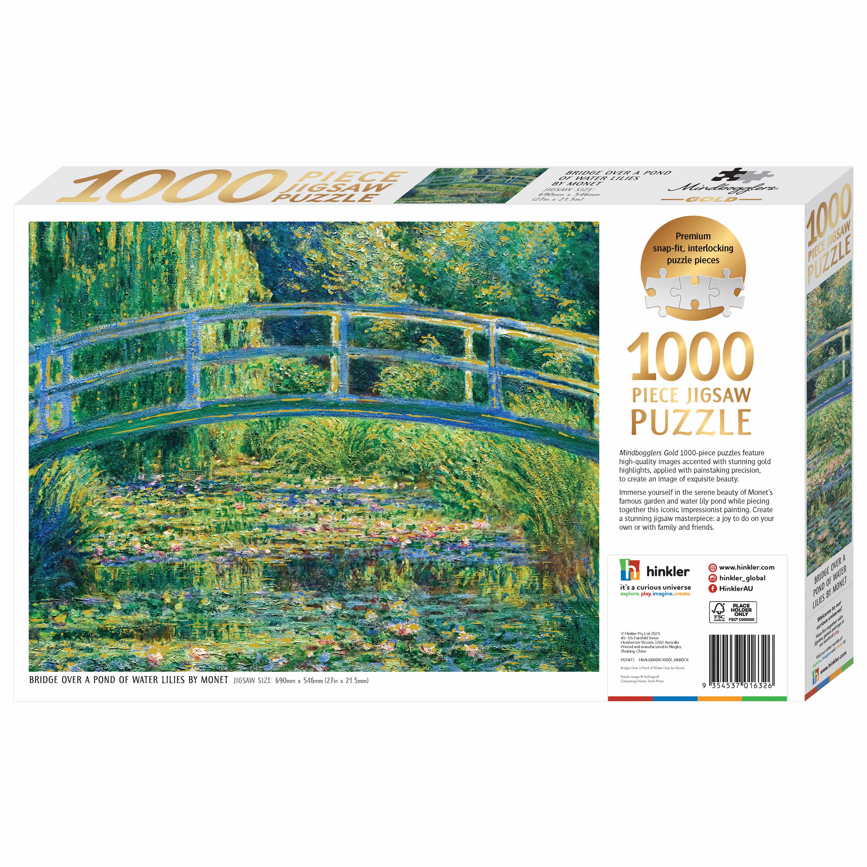 Mindbogglers Gold 1000pc Jigsaw - Bridge Over a Pond of Water Lililies