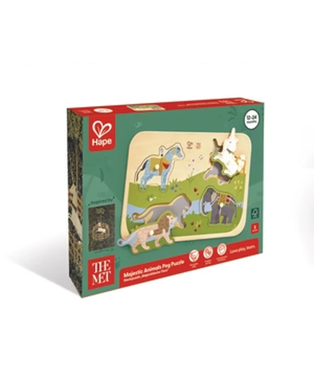Hape x The Met Majestic Animals Wooden Peg Puzzle Child Jigsaws