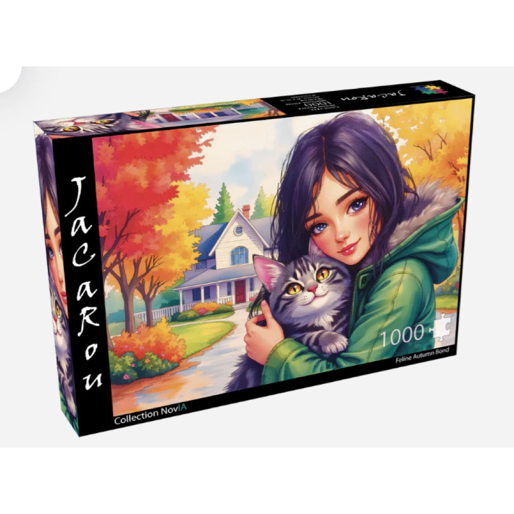Jacarou Feline Autumn Bond 1000pc Jigsaw Puzzle
