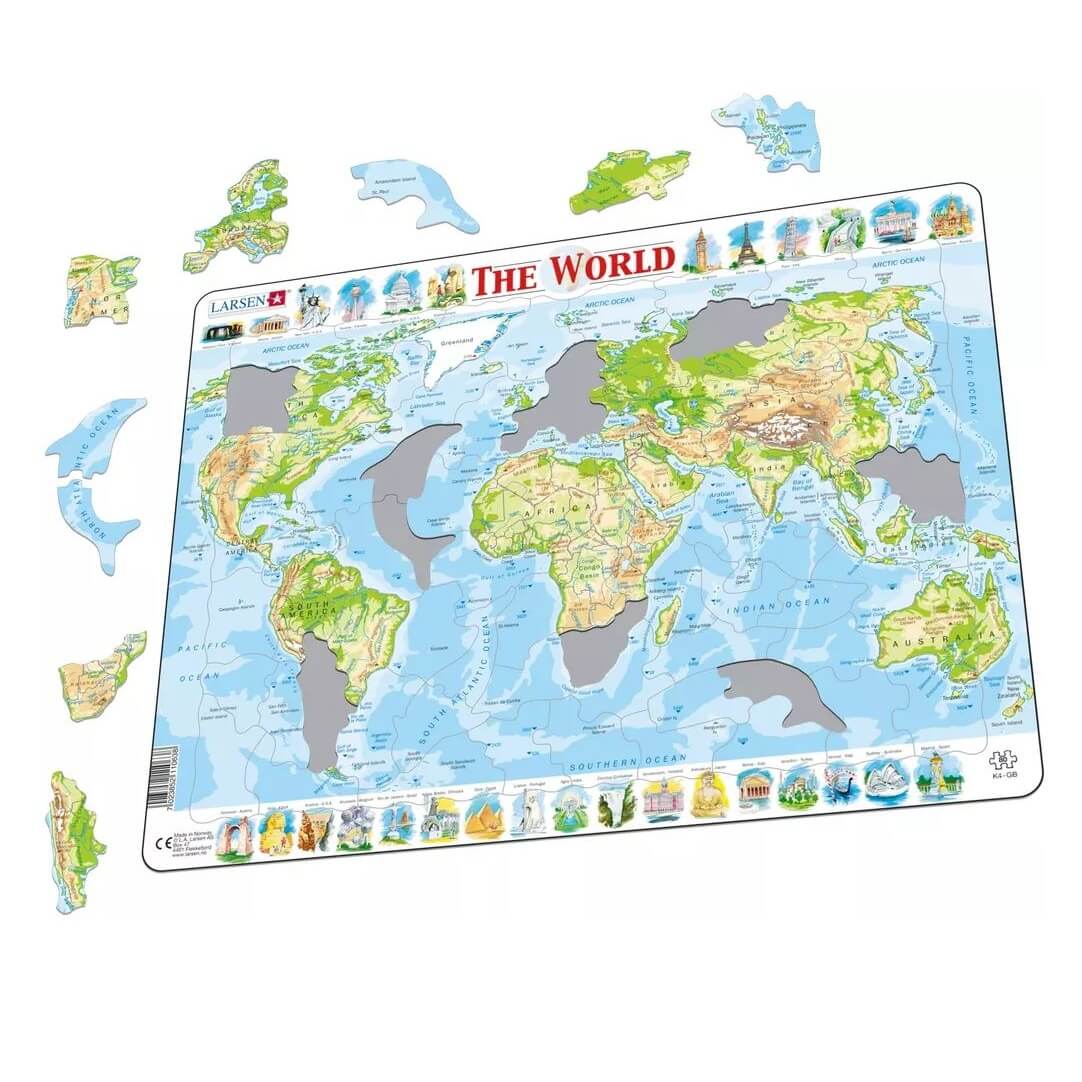 Larsen World Topographic Map 80-Piece Jigsaw Puzzle