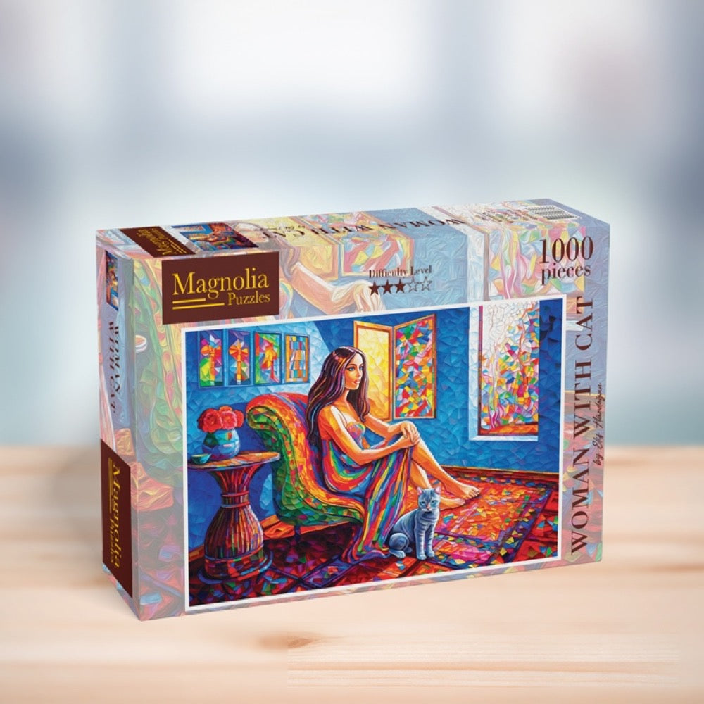 Magnolia Woman with Cat Elif Hurdogan Special Edition 1000pc Jigsaw Puzzle