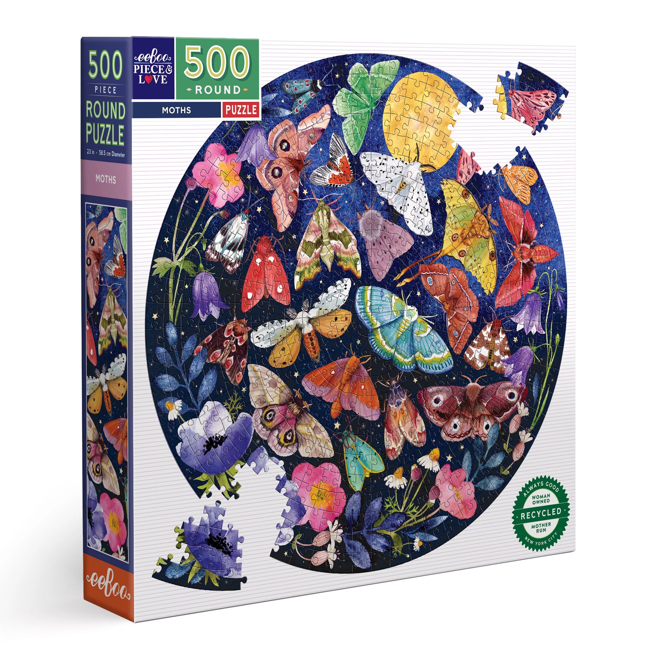 eeBoo Moths 500-Piece Round Jigsaw Puzzle