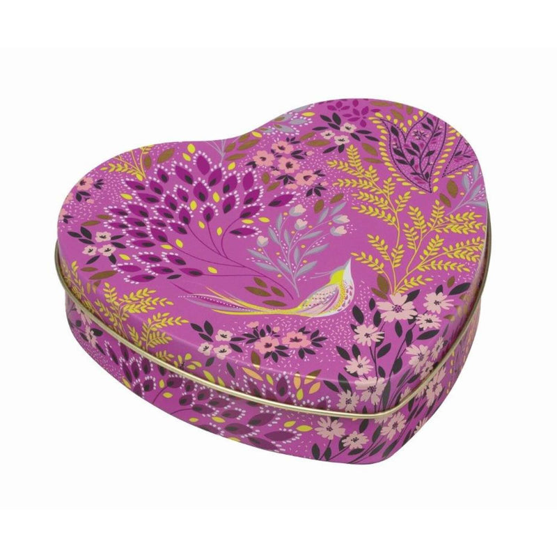 Sara Miller London Haveli Garden mauve songbird heart-shaped tin with gold accents
