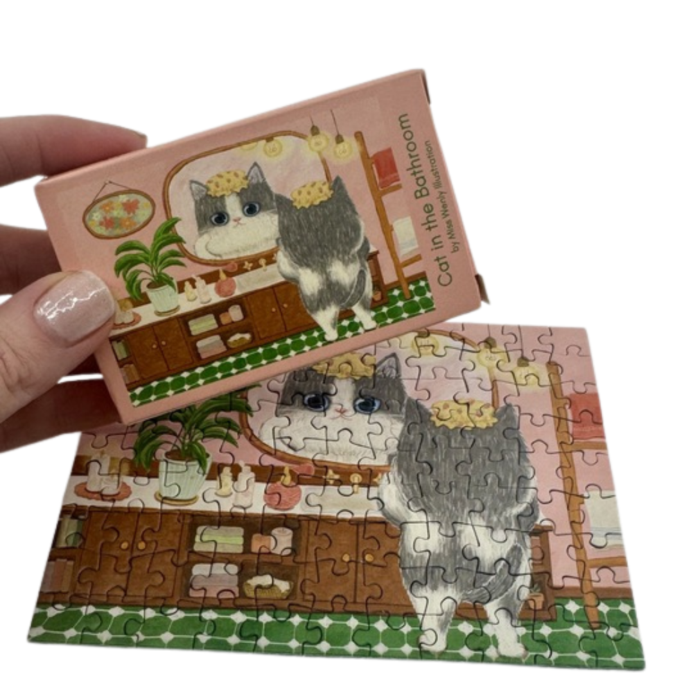 The Puzzle Collab Cat in The Bathroom 99 Piece Micro Puzzle