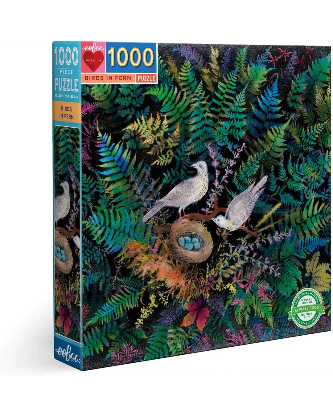 eeBoo 1000pc Puzzle: Birds in Fern Adult Jigsaws