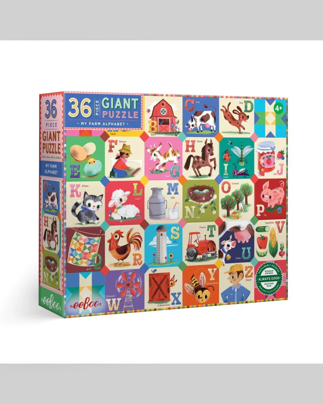 eeBoo 36pc Giant Puzzle My Farm Alphabet