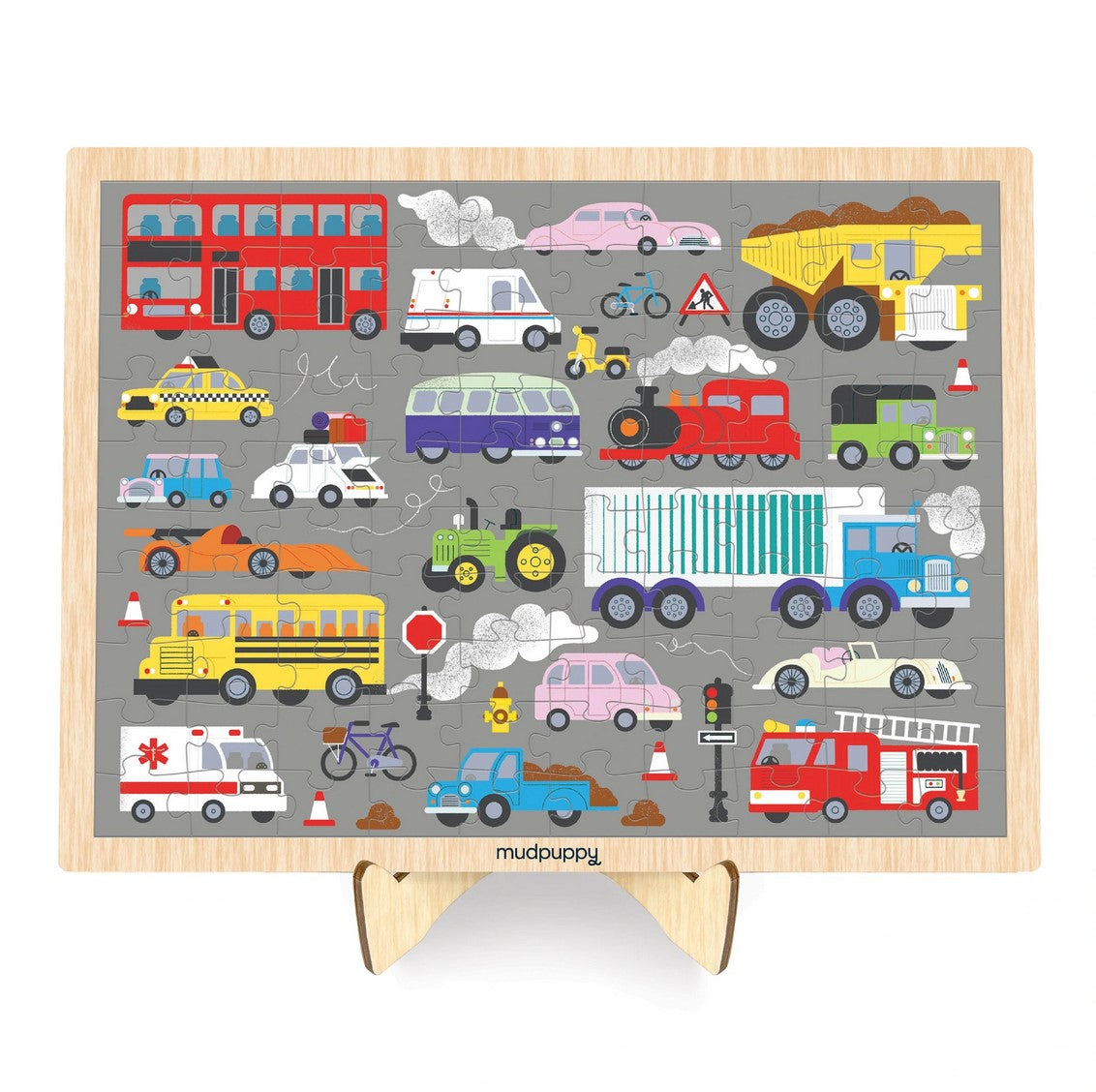 Vehicles on the Move 100 Piece Wood Puzzle + Display