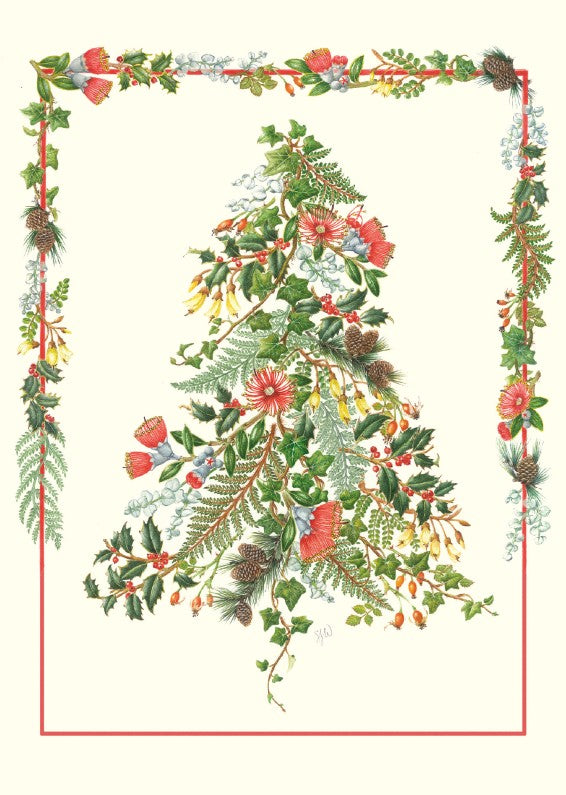 Sue Williams New Zealand Flora Tree Christmas card artwork