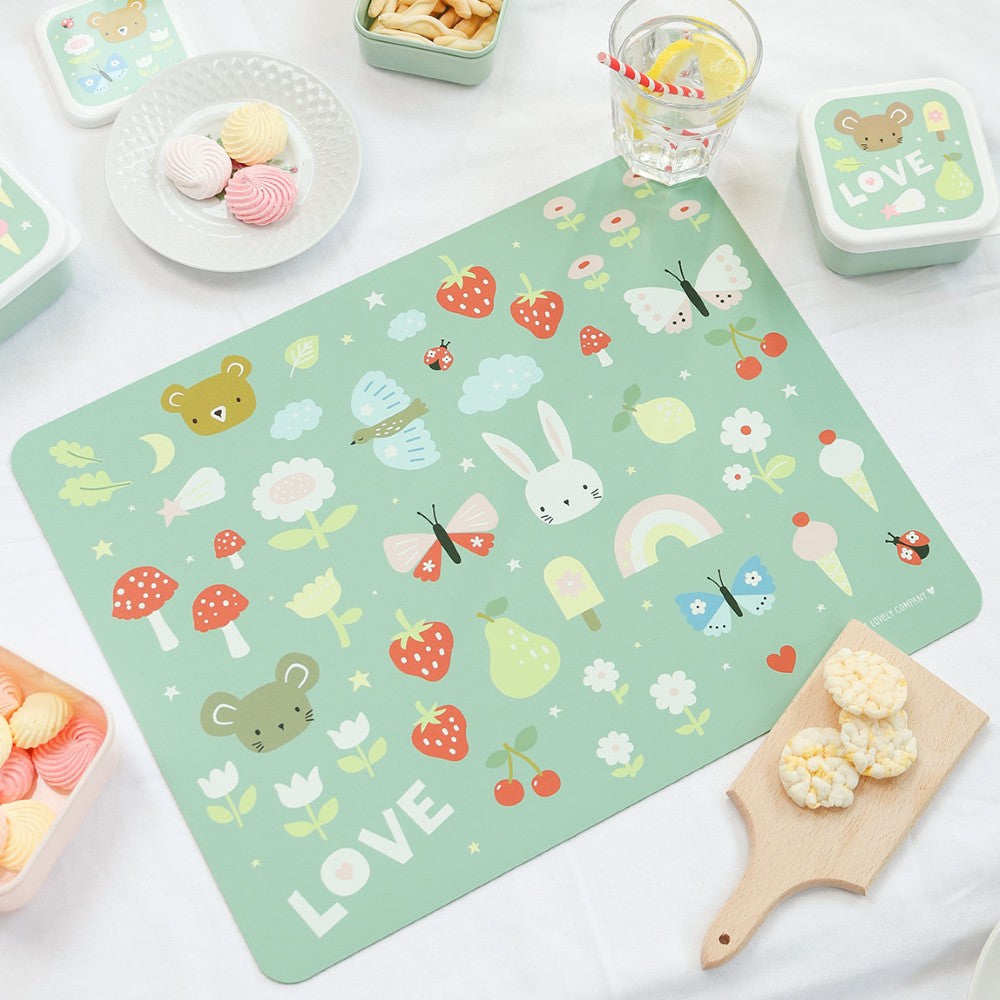 Joy illustrated XL vinyl placemat by A Little Lovely Company