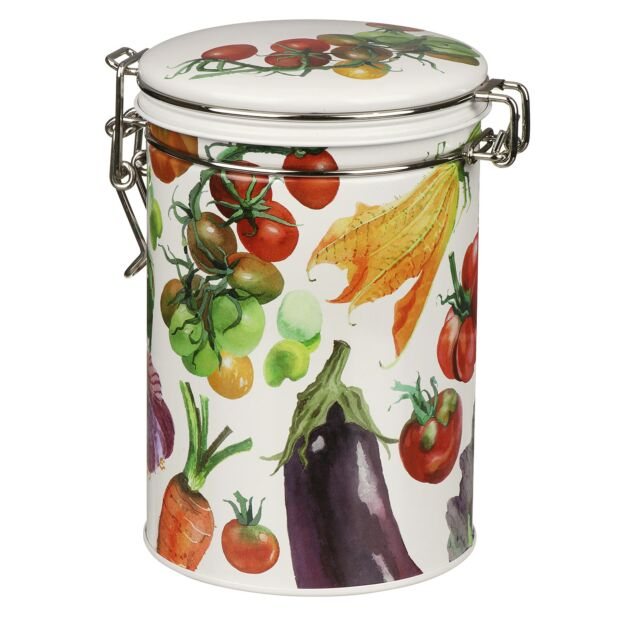 Emma Bridgewater Dig the Garden round clip lid caddy with vegetable illustrations