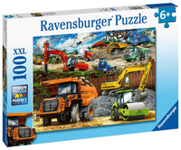 Ravensburger Construction Vehicles 100-piece puzzle box with excavators, dump truck and road roller