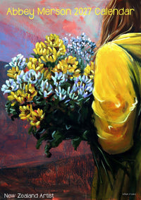 Abbey Merson 2027 calendar cover with a bouquet and yellow raincoat