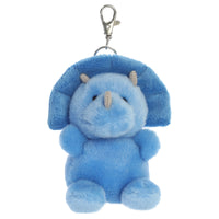 Palm Pals Tank Triceratops plush clip-on in sky blue with grey horns