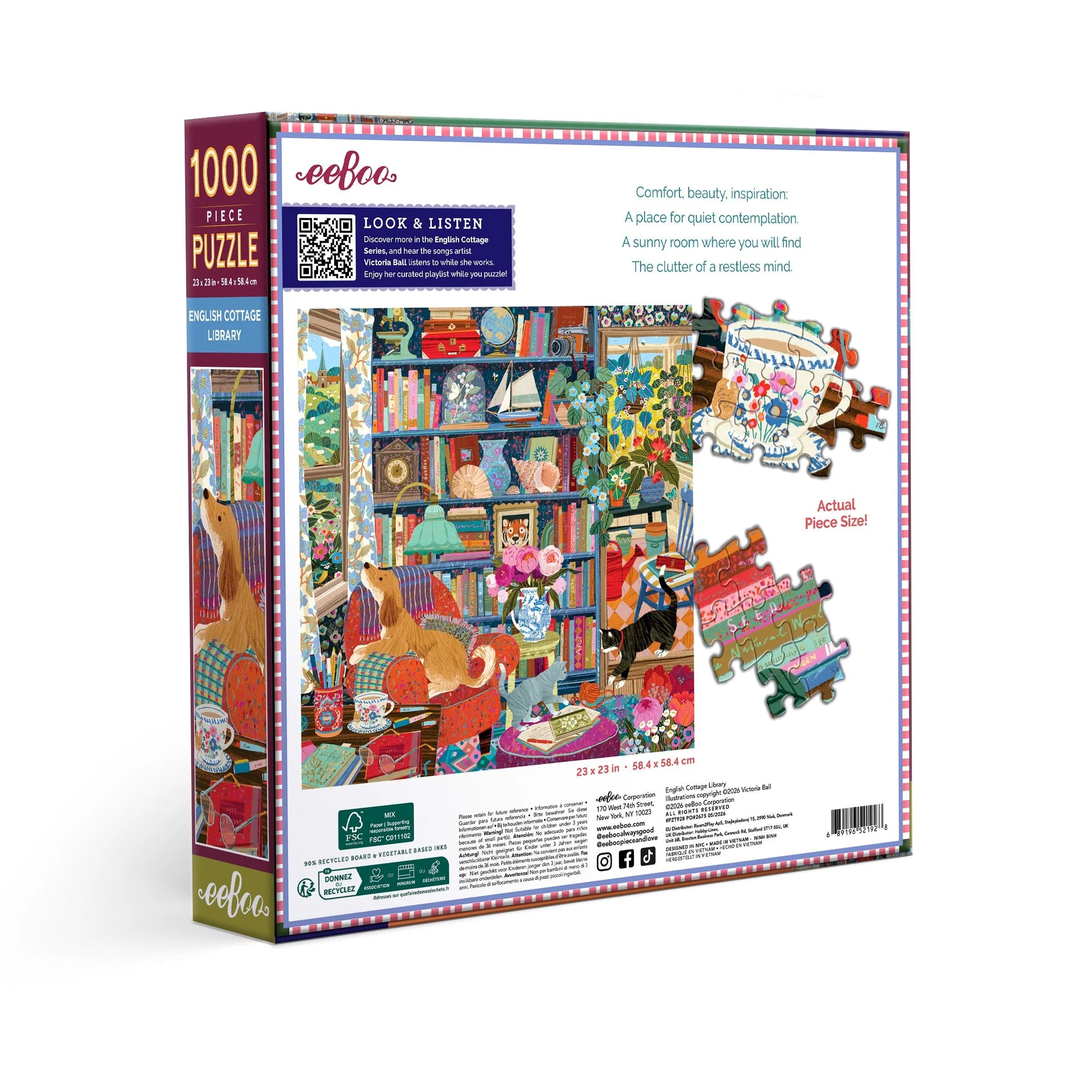 eeBoo English Cottage Library 1000-Piece Jigsaw Puzzle