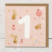 Bunnies & Balloons - 1st Birthday Card