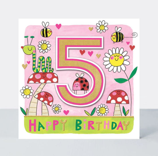 Age 5 Happy Birthday Bees & Ladybird - 5th Birthday Card