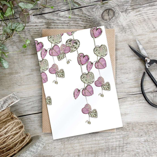 String Of Hearts Pink - Card