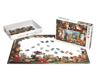 Cats by Aquarium jigsaw puzzle being assembled with loose pieces
