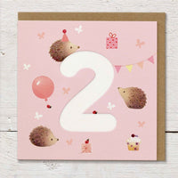 Hedgehogs & Balloons - 2nd Birthday Card