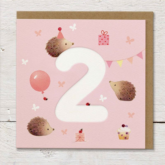Hedgehogs & Balloons - 2nd Birthday Card