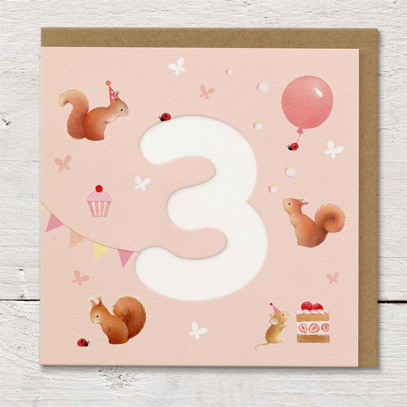 Squirrels & Balloons - 3rd Birthday Card