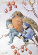 Fairy Land Christmas card with fairies beneath a robin