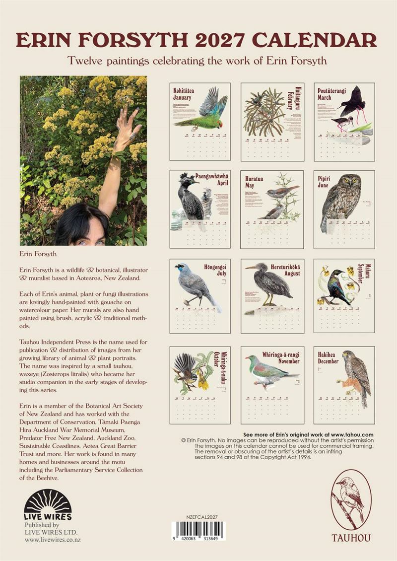 Erin Forsyth 2027 calendar back cover with all 12 artwork previews
