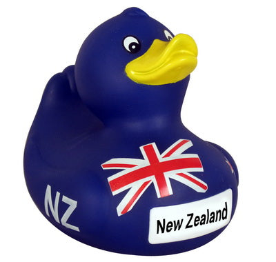 Antics blue bath duck with New Zealand flag