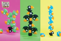 Toy Funky Toucan Tower stacking examples in green, black and blue colour options