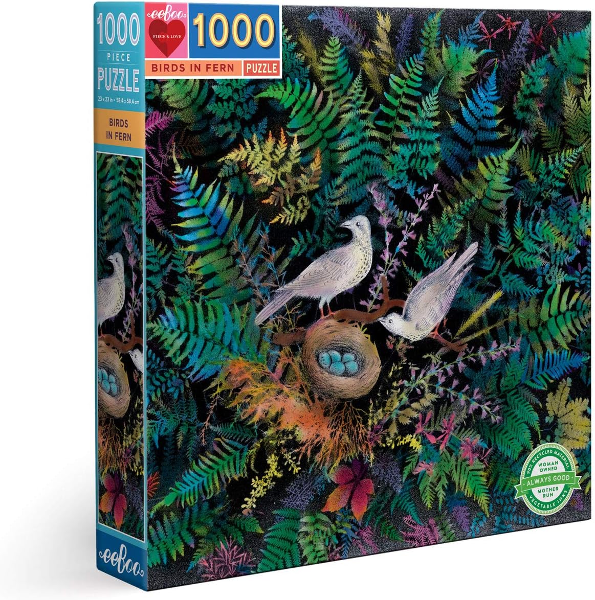 eeBoo 1000pc Puzzle: Birds in Fern