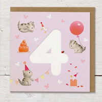Kittens & Balloons - 4th Birthday Card