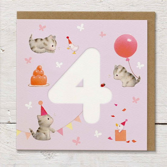 Kittens & Balloons - 4th Birthday Card
