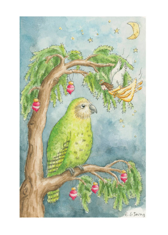 Kakapo On Decorated Tree - Christmas Card