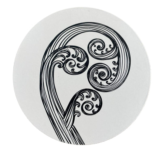 Ponga Black On Ivory 10cm - Round Coaster