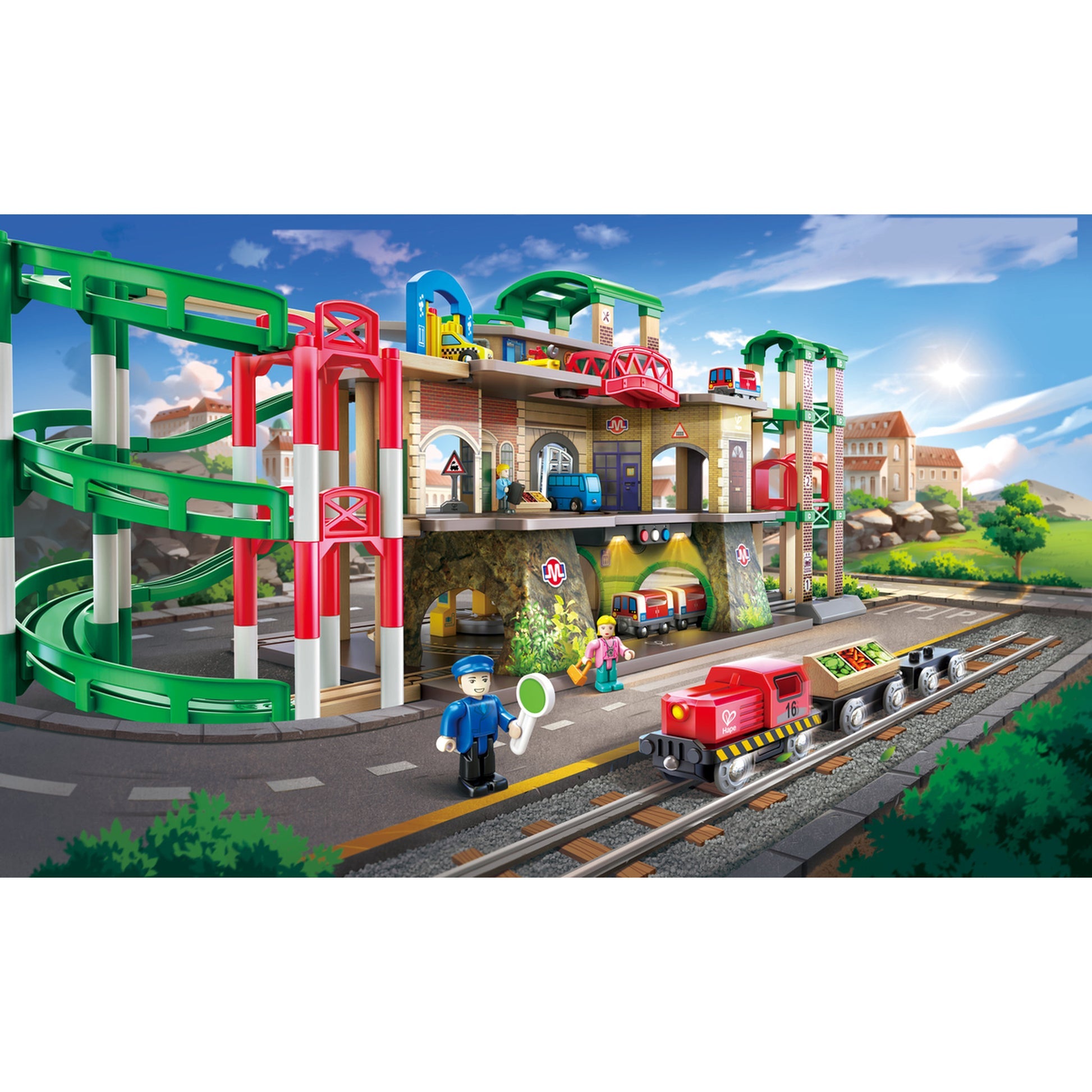 Hape Multi-Level Railway City Set