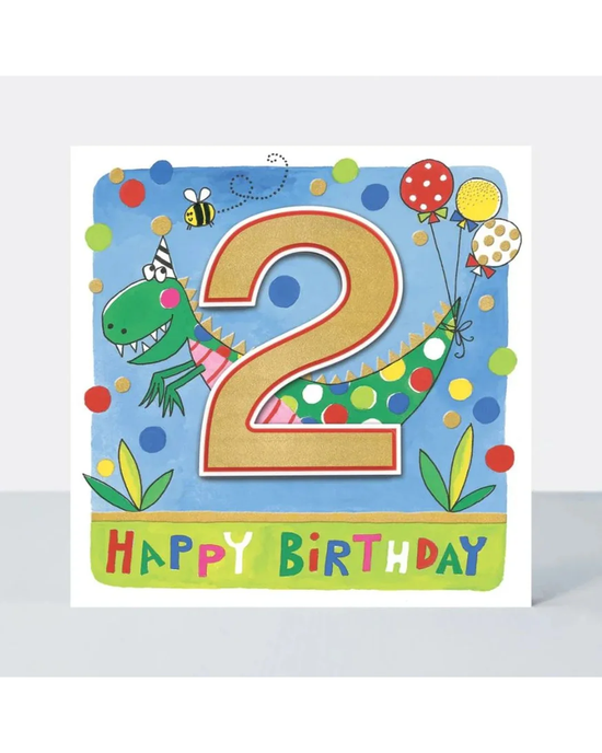 Age 2 Happy Birthday Dinosaur - 2nd Birthday Card