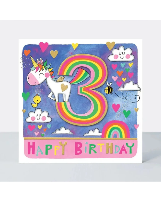Age 3 Happy Birthday Unicorn - 3rd Birthday Card