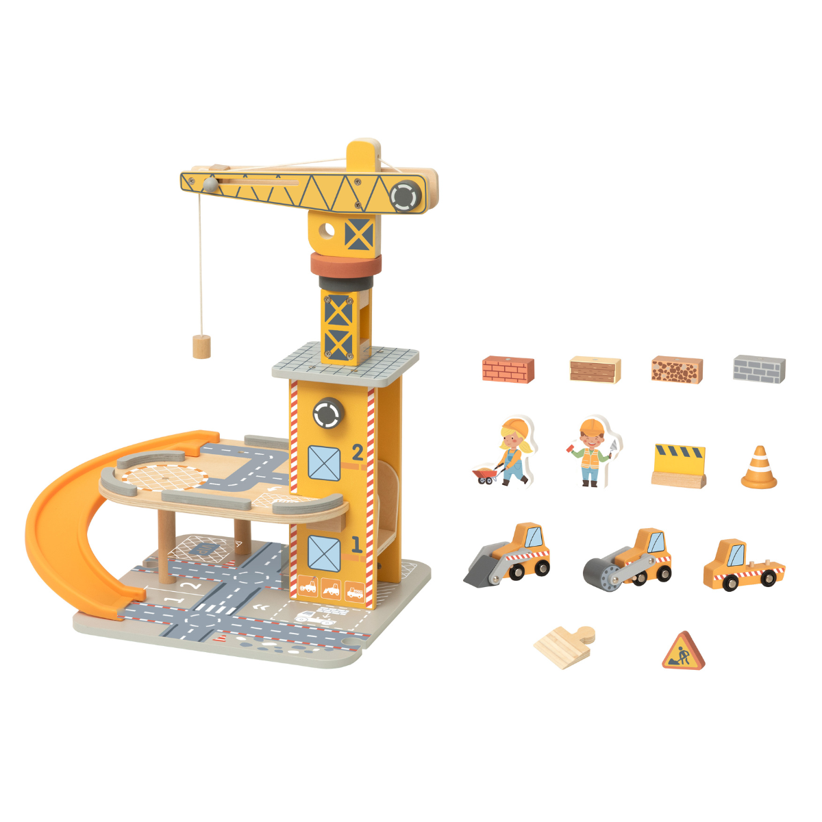 Tooky Toy TP533 two-level Port Crane construction site and included vehicles