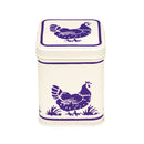 Emma Bridgewater Blue Hens 100 g square tin with blue chicken design