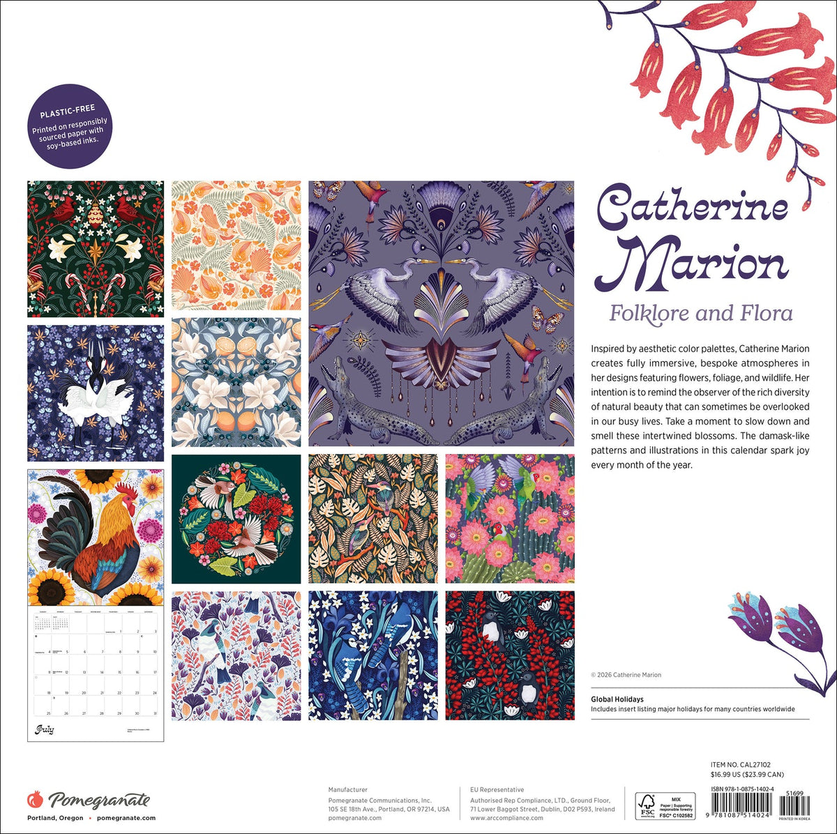 Folklore and Flora 2027 calendar back cover with artwork previews