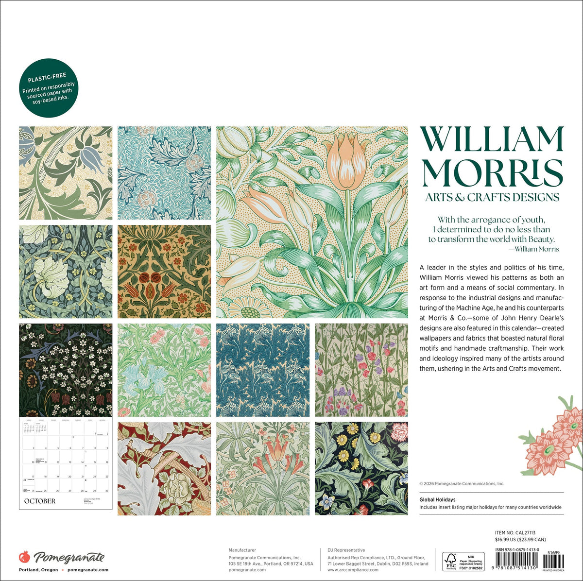 Arts & Crafts Designs 2027 calendar back cover with artwork previews