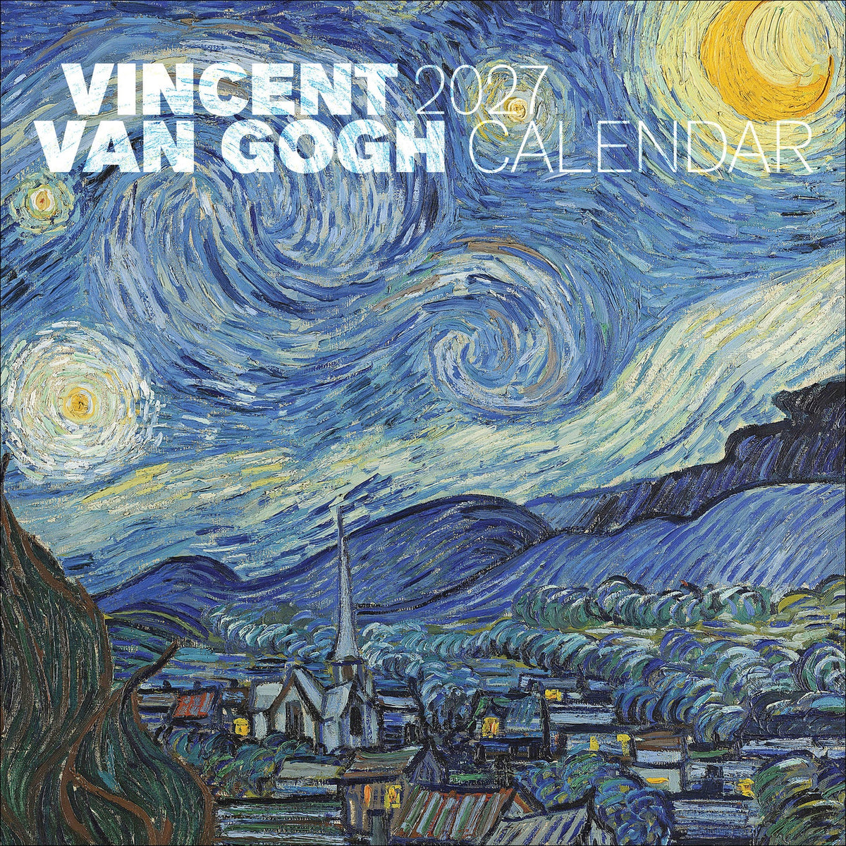 Vincent van Gogh 2027 calendar front cover with a swirling night-sky painting